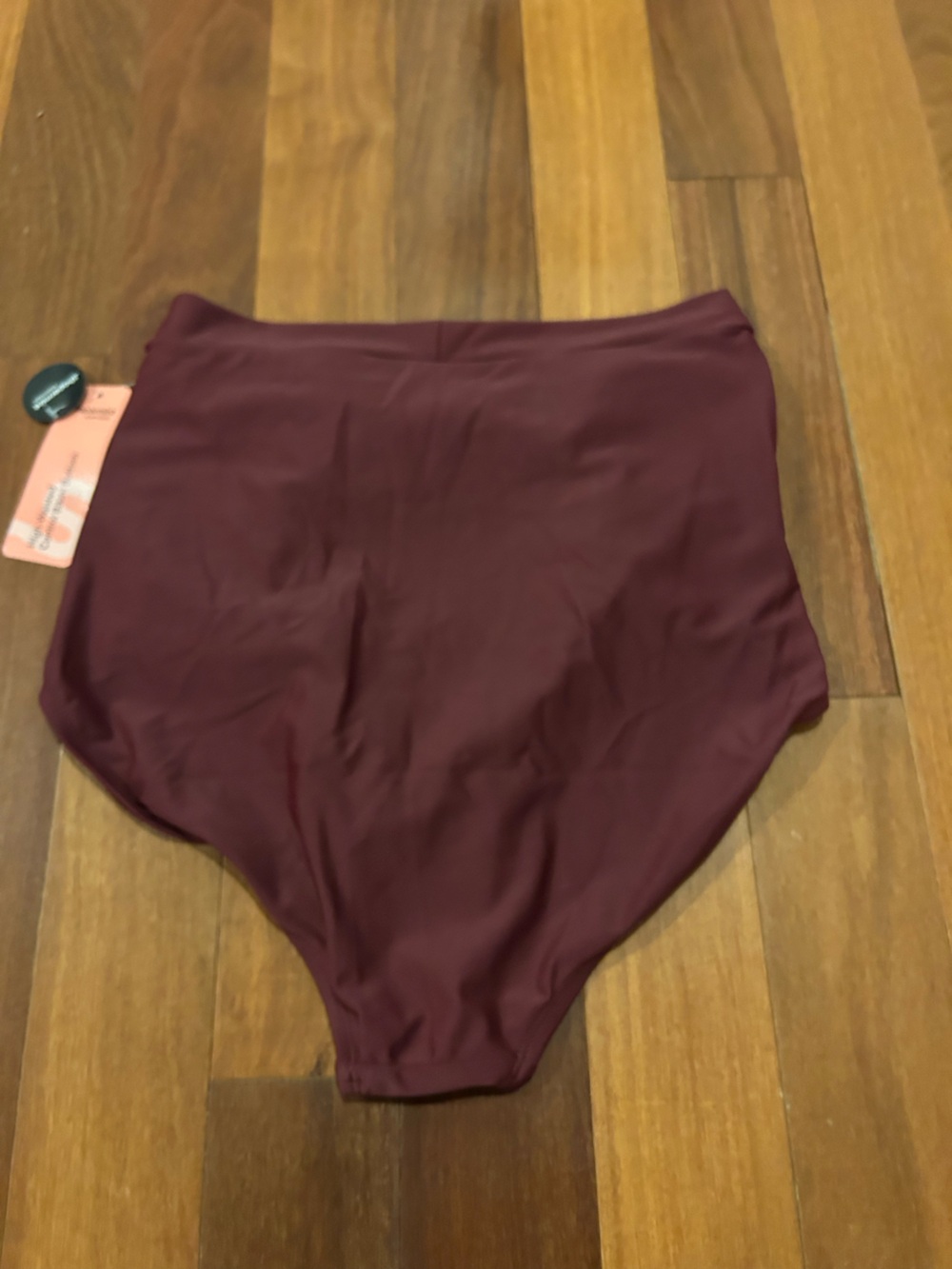 Shapermint High-Waisted Ruched Swim Bottoms - Burgundy NWT Size L - Picture 2 of 5